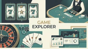 Editorial casino game library mosaic with slots, live dealer tables, classic table games and sports betting symbols