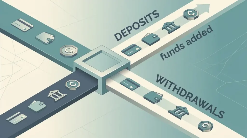 Editorial payment map showing cards, e-wallets, bank transfer and cryptocurrency for deposits and withdrawals