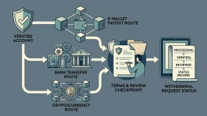 Payout checklist showing verification, payout method, terms check and withdrawal request tracking